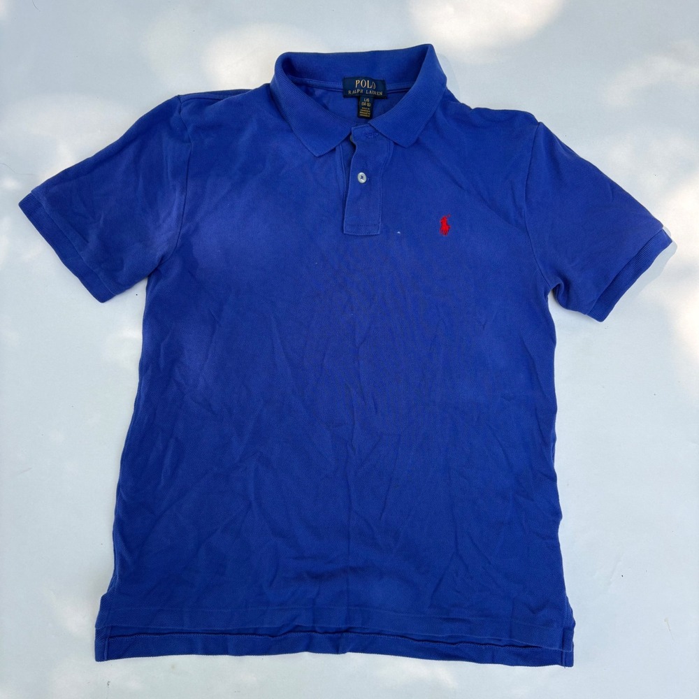 Polo Ralph Lauren Boys Large 14-16 Royal Blue Short Sleeve Pique Polo Red Pony